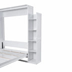 Letto a scomparsa matrimoniale bianco/grigio con mensole e luci a LED, 1 persona