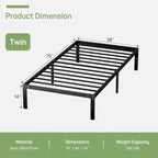 Struttura Letto in Metallo Nero, Nessuna Rete a Molle Necessaria, 14" di Spazio Contenitore Sotto il Letto, Singolo/Piazza e Mezza/Matrimoniale/King Size