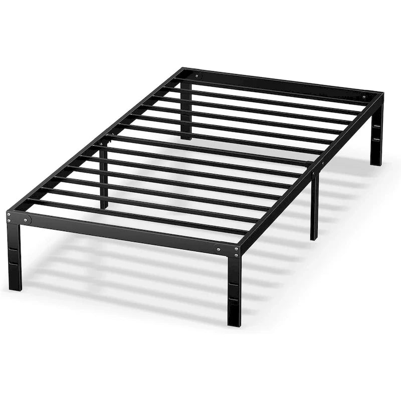 Struttura Letto in Metallo Nero, Nessuna Rete a Molle Necessaria, 14" di Spazio Contenitore Sotto il Letto, Singolo/Piazza e Mezza/Matrimoniale/King Size