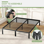 Struttura Letto in Metallo Nero, Nessuna Rete a Molle Necessaria, 14" di Spazio Contenitore Sotto il Letto, Singolo/Piazza e Mezza/Matrimoniale/King Size