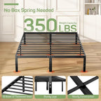 Struttura Letto in Metallo Nero, Nessuna Rete a Molle Necessaria, 14" di Spazio Contenitore Sotto il Letto, Singolo/Piazza e Mezza/Matrimoniale/King Size
