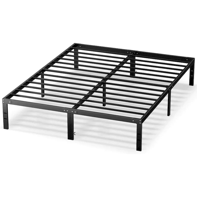 Struttura Letto in Metallo Nero, Nessuna Rete a Molle Necessaria, 14" di Spazio Contenitore Sotto il Letto, Singolo/Piazza e Mezza/Matrimoniale/King Size