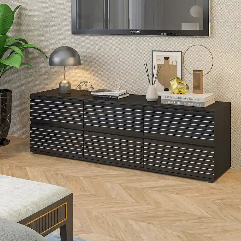 Cassettiera bassa e porta TV 6 cassetti bianca e nera, 160 cm L