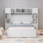 Letto contenitore matrimoniale/una piazza e mezza in legno bianco/grigio con mensole e cassetti nella testiera, per 1-2 persone
