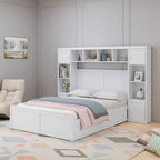 Letto contenitore matrimoniale/una piazza e mezza in legno bianco/grigio con mensole e cassetti nella testiera, per 1-2 persone