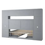 Letto contenitore matrimoniale/una piazza e mezza in legno bianco/grigio con mensole e cassetti nella testiera, per 1-2 persone