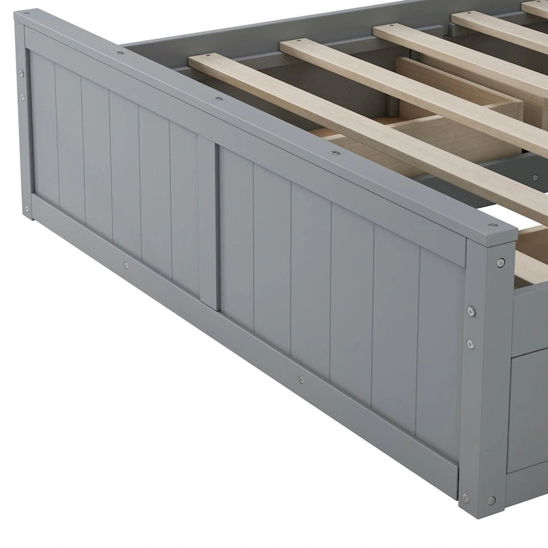 Letto contenitore matrimoniale/una piazza e mezza in legno bianco/grigio con mensole e cassetti nella testiera, per 1-2 persone