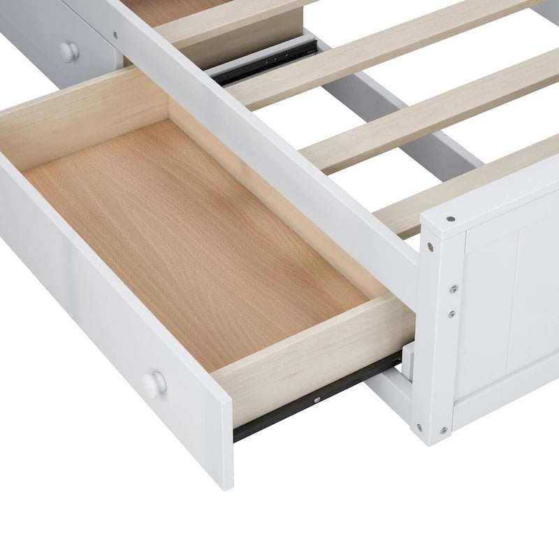 Letto contenitore matrimoniale/una piazza e mezza in legno bianco/grigio con mensole e cassetti nella testiera, per 1-2 persone