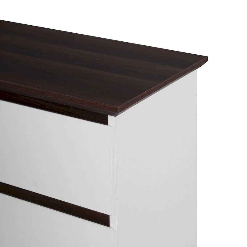 Comò bianco a 5 cassetti con ripiano in legno, per 1 persona