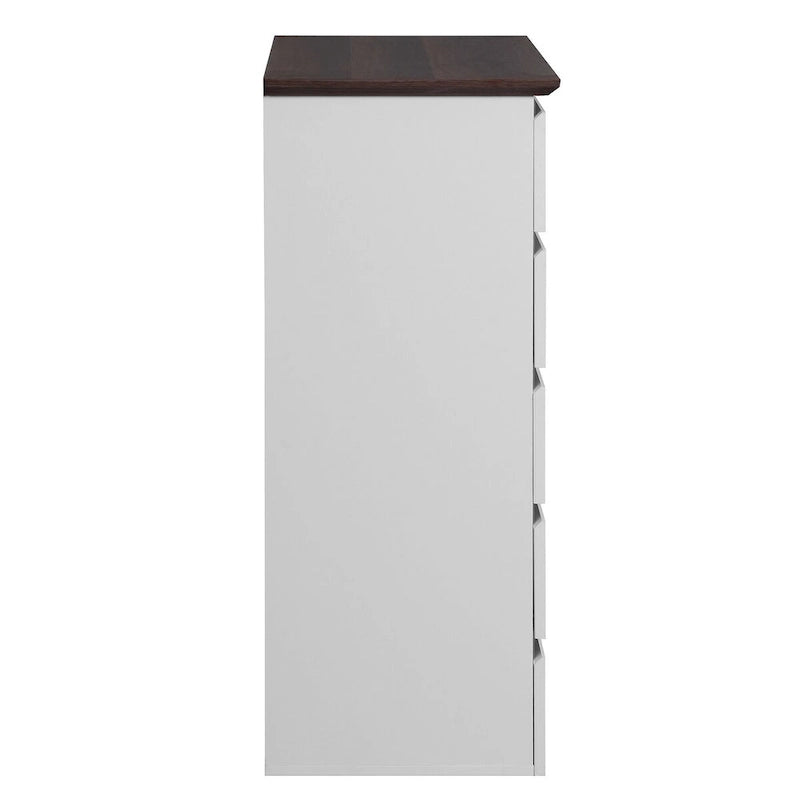 Comò bianco a 5 cassetti con ripiano in legno, per 1 persona
