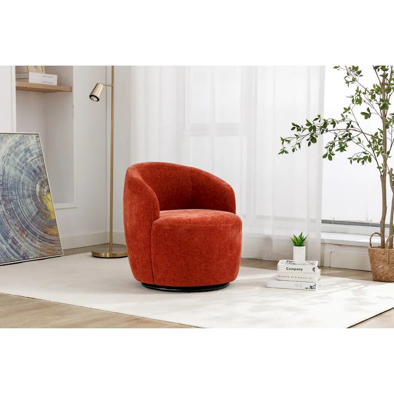 Poltrona girevole rotonda, in ciniglia arancione / avorio / nera / blu, a 360°, posto singolo