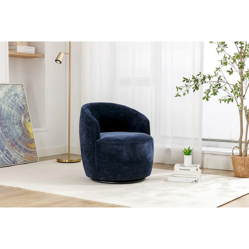 Poltrona girevole rotonda, in ciniglia arancione / avorio / nera / blu, a 360°, posto singolo