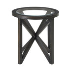 Tavolino da caffè rotondo in vetro, ciliegio/nero, base in legno massello, 1-2 posti a sedere