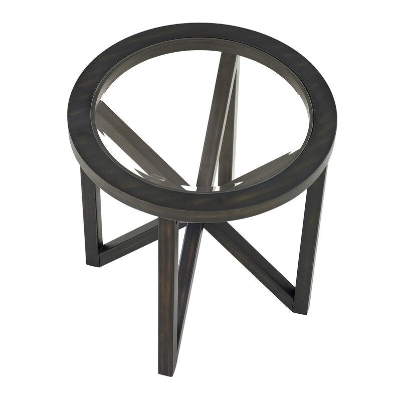 Tavolino da caffè rotondo in vetro, ciliegio/nero, base in legno massello, 1-2 posti a sedere