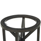 Tavolino da caffè rotondo in vetro, ciliegio/nero, base in legno massello, 1-2 posti a sedere