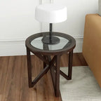 Tavolino da caffè rotondo in vetro, ciliegio/nero, base in legno massello, 1-2 posti a sedere