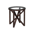 Tavolino da caffè rotondo in vetro, ciliegio/nero, base in legno massello, 1-2 posti a sedere