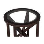 Tavolino da caffè rotondo in vetro, ciliegio/nero, base in legno massello, 1-2 posti a sedere