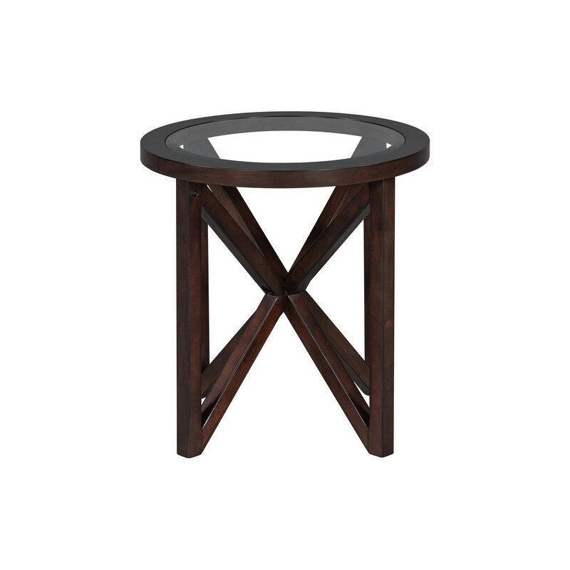 Tavolino da caffè rotondo in vetro, ciliegio/nero, base in legno massello, 1-2 posti a sedere