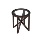 Tavolino da caffè rotondo in vetro, ciliegio/nero, base in legno massello, 1-2 posti a sedere