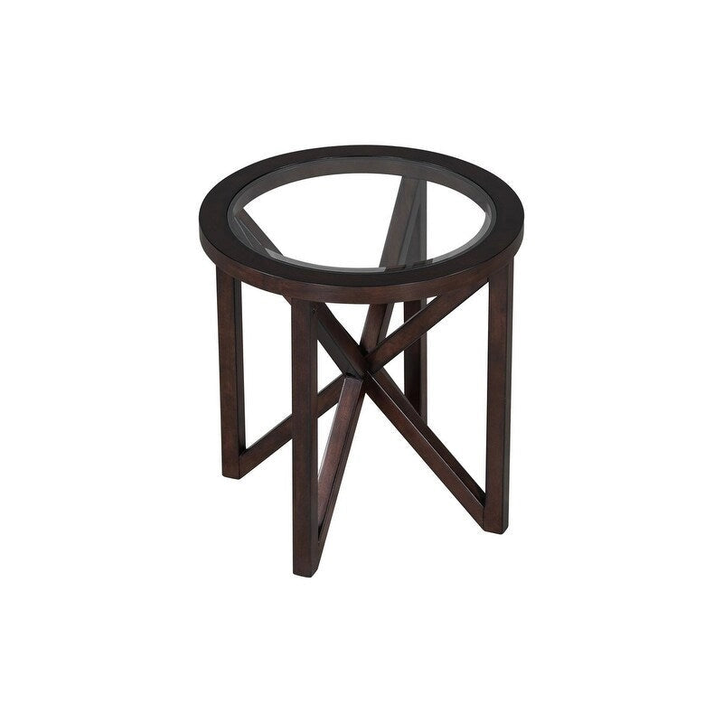 Tavolino da caffè rotondo in vetro, ciliegio/nero, base in legno massello, 1-2 posti a sedere