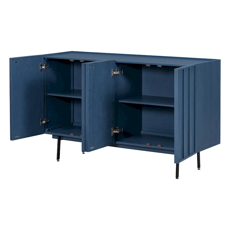 Credenza a 4 ante blu navy / bianco / nero con ripiani regolabili