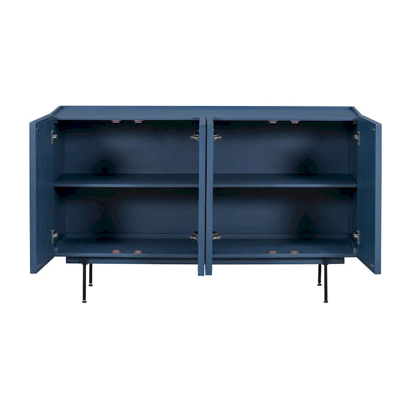 Credenza a 4 ante blu navy / bianco / nero con ripiani regolabili