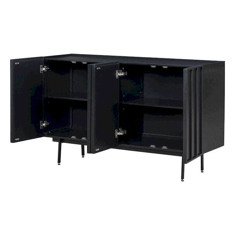 Credenza a 4 ante blu navy / bianco / nero con ripiani regolabili