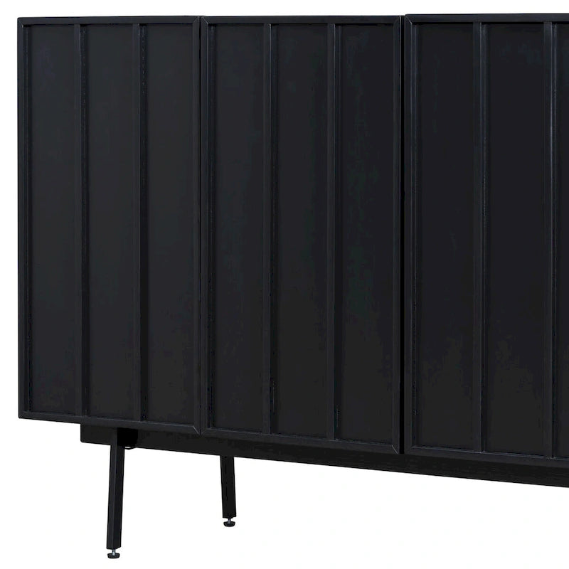 Credenza a 4 ante blu navy / bianco / nero con ripiani regolabili