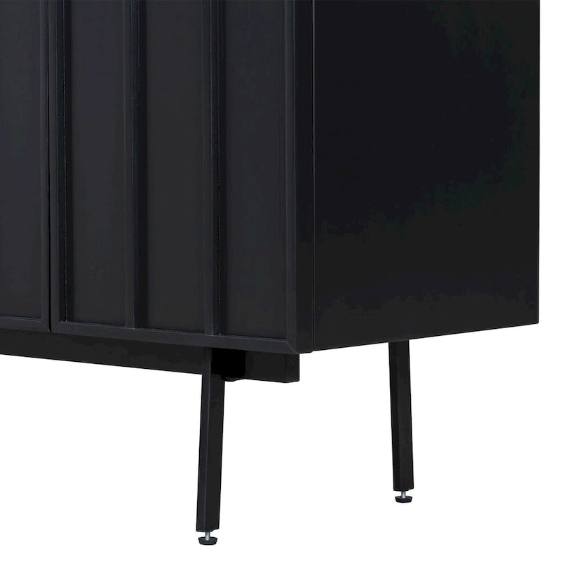 Credenza a 4 ante blu navy / bianco / nero con ripiani regolabili