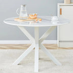 Tavolo da pranzo rotondo nero/bianco marmo/bianco, piano in MDF e base a piedistallo in metallo, 4-6 posti a sedere