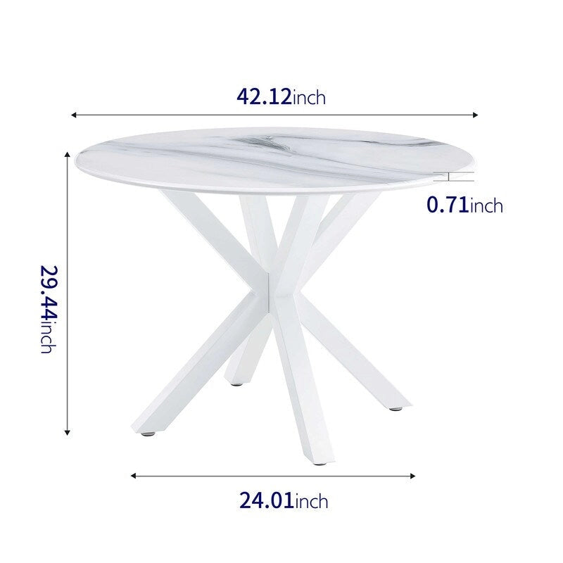 Tavolo da pranzo rotondo nero/bianco marmo/bianco, piano in MDF e base a piedistallo in metallo, 4-6 posti a sedere