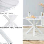 Tavolo da pranzo rotondo nero/bianco marmo/bianco, piano in MDF e base a piedistallo in metallo, 4-6 posti a sedere