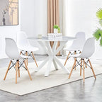 Tavolo da pranzo rotondo nero/bianco marmo/bianco, piano in MDF e base a piedistallo in metallo, 4-6 posti a sedere