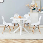 Tavolo da pranzo rotondo nero/bianco marmo/bianco, piano in MDF e base a piedistallo in metallo, 4-6 posti a sedere