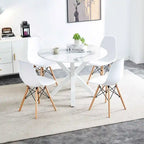 Tavolo da pranzo rotondo nero/bianco marmo/bianco, piano in MDF e base a piedistallo in metallo, 4-6 posti a sedere