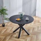 Tavolo da pranzo rotondo nero/bianco marmo/bianco, piano in MDF e base a piedistallo in metallo, 4-6 posti a sedere