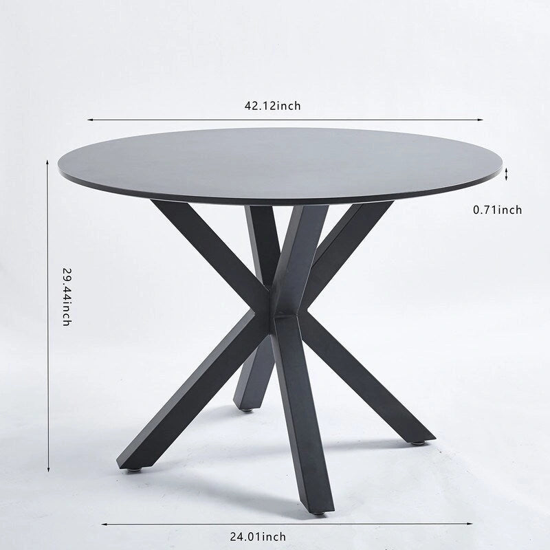 Tavolo da pranzo rotondo nero/bianco marmo/bianco, piano in MDF e base a piedistallo in metallo, 4-6 posti a sedere