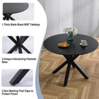 Tavolo da pranzo rotondo nero/bianco marmo/bianco, piano in MDF e base a piedistallo in metallo, 4-6 posti a sedere