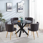 Tavolo da pranzo rotondo nero/bianco marmo/bianco, piano in MDF e base a piedistallo in metallo, 4-6 posti a sedere