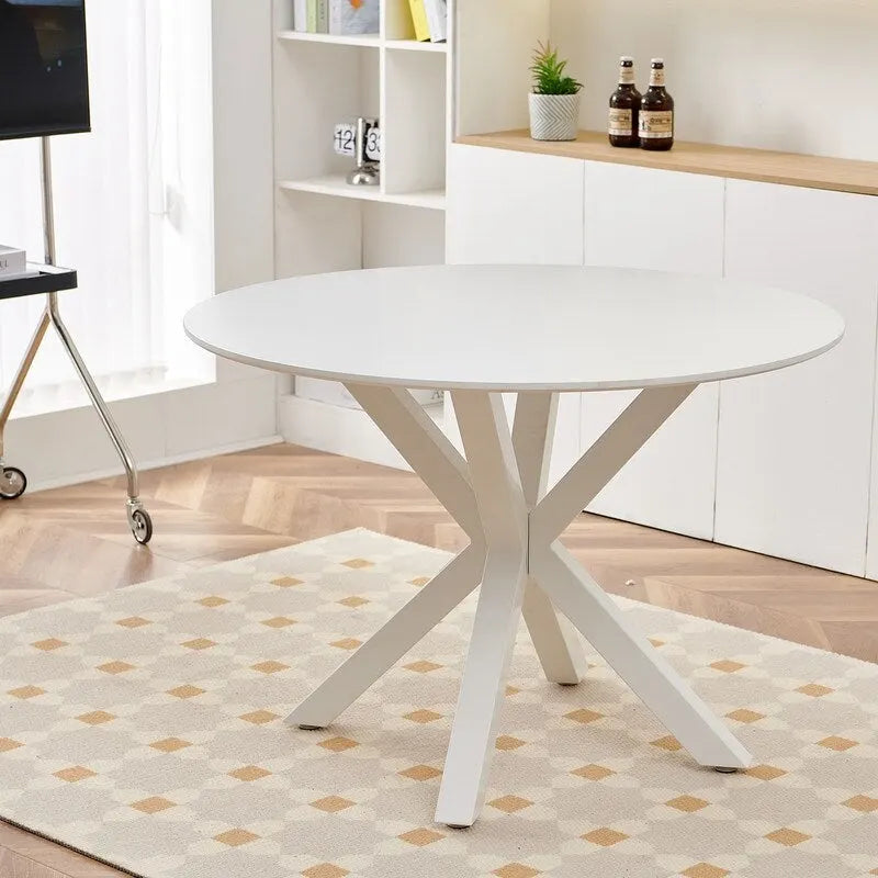 Tavolo da pranzo rotondo nero/bianco marmo/bianco, piano in MDF e base a piedistallo in metallo, 4-6 posti a sedere