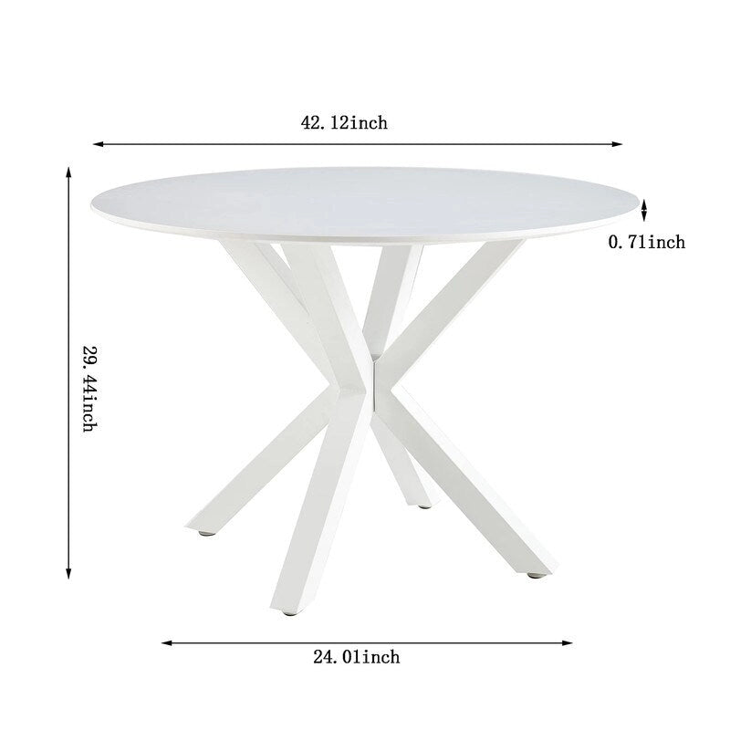 Tavolo da pranzo rotondo nero/bianco marmo/bianco, piano in MDF e base a piedistallo in metallo, 4-6 posti a sedere