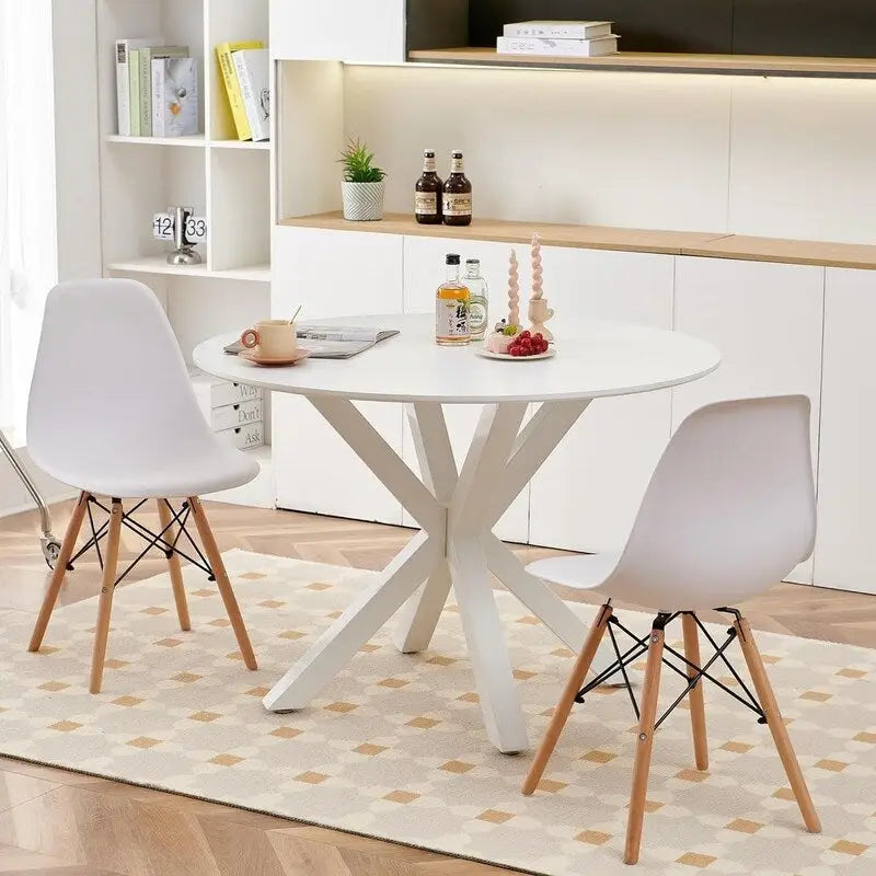 Tavolo da pranzo rotondo nero/bianco marmo/bianco, piano in MDF e base a piedistallo in metallo, 4-6 posti a sedere