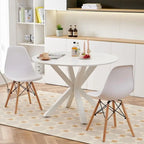Tavolo da pranzo rotondo nero/bianco marmo/bianco, piano in MDF e base a piedistallo in metallo, 4-6 posti a sedere