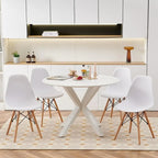Tavolo da pranzo rotondo nero/bianco marmo/bianco, piano in MDF e base a piedistallo in metallo, 4-6 posti a sedere
