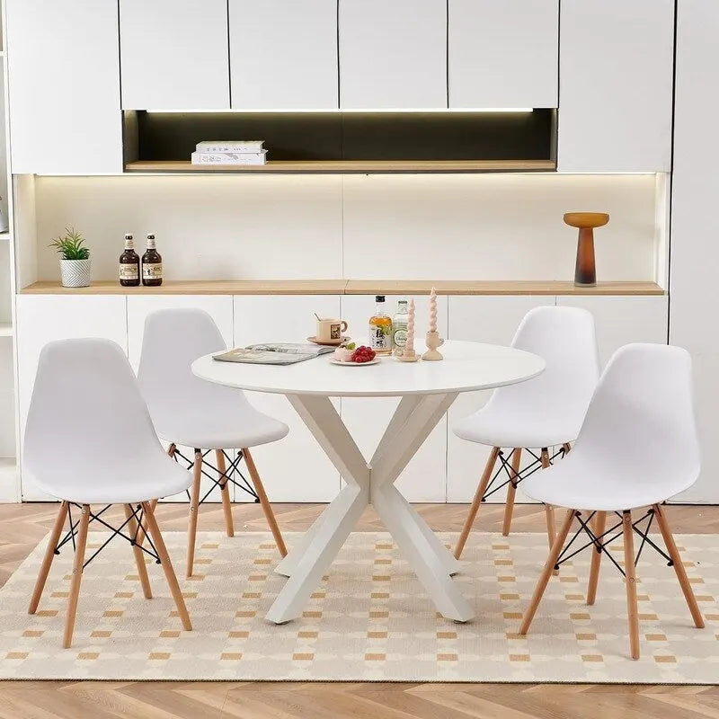 Tavolo da pranzo rotondo nero/bianco marmo/bianco, piano in MDF e base a piedistallo in metallo, 4-6 posti a sedere