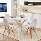 Tavolo da pranzo rotondo nero/bianco marmo/bianco, piano in MDF e base a piedistallo in metallo, 4-6 posti a sedere