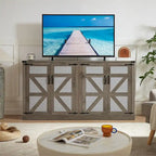 65-Inch Slate Gray Faux Rattan Sideboard with Barn Doors Rustic Sideboard,4-Door Storage for Living Room,Entryway,Dining Room