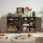 Credenza in finto rattan da 65" con ante a scomparsa, grigio pietra/rovere, 4 ante