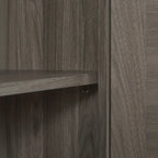 Credenza in finto rattan da 65" con ante a scomparsa, grigio pietra/rovere, 4 ante